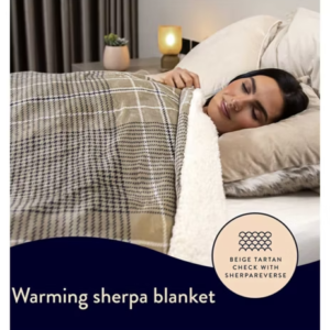 Dreamland Naptime Warming Sherpa Blanket Beige Tartan Check 180X135 Cm - Image 3