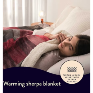 Dreamland Naptime Warming Sherpa Blanket - Tartan Check Red. Grey 180X135 - Image 3