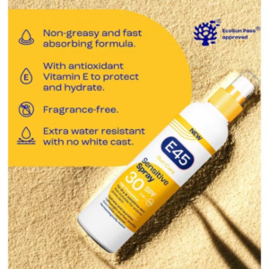 E45 Sun Body Cream Spray for Sensitive Skin. Hydrating Sun Spray with very high UVA and UVB protection and SPF 30 180ml - Image 5