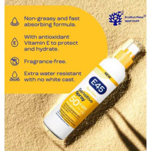 E45 Sun Body Cream Spray for Sensitive Skin. Hydrating Sun Spray with very high UVA and UVB protection and SPF 50+ 180ml - Image 5