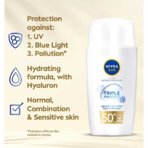 NIVEA SUN UV Face Specialist Triple Protect Sun Cream Fluid SPF50+ 40ml - Image 3